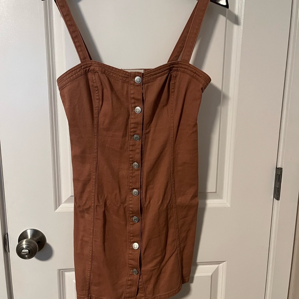 PacSun Tan Button-Front Mini Dress - Picture 2 of 4